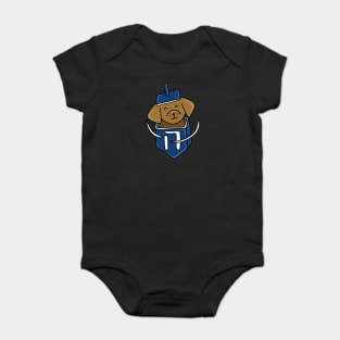 Hanukkah Dog in a Dark Blue Dreidel, made by EndlessEmporium Baby Bodysuit